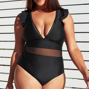 Black V Neck Plus Size One Piece Sz 2X